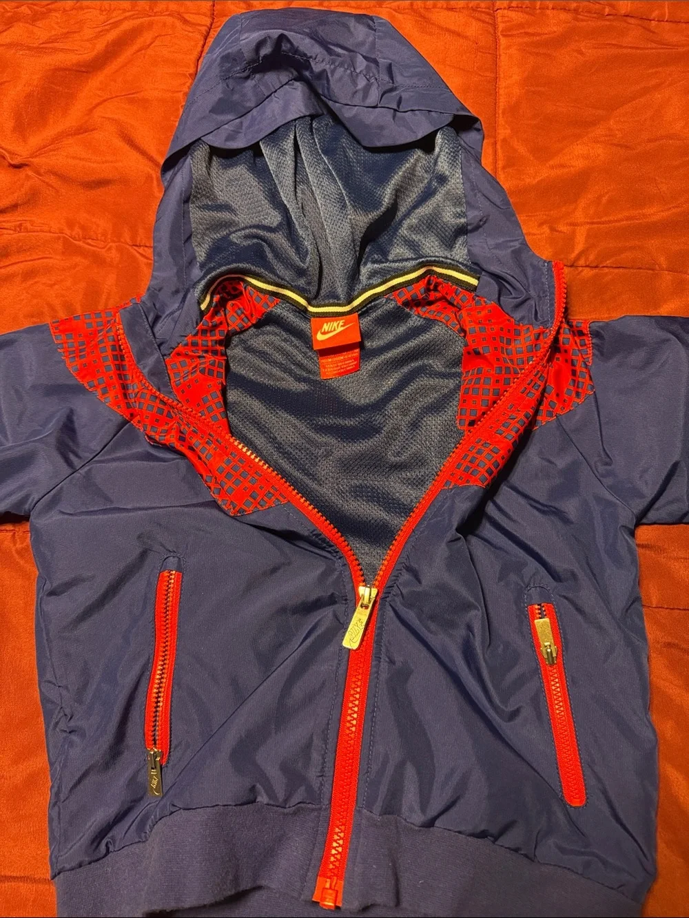 Nike Kids Navy and Red Hooded Rain Jacket
